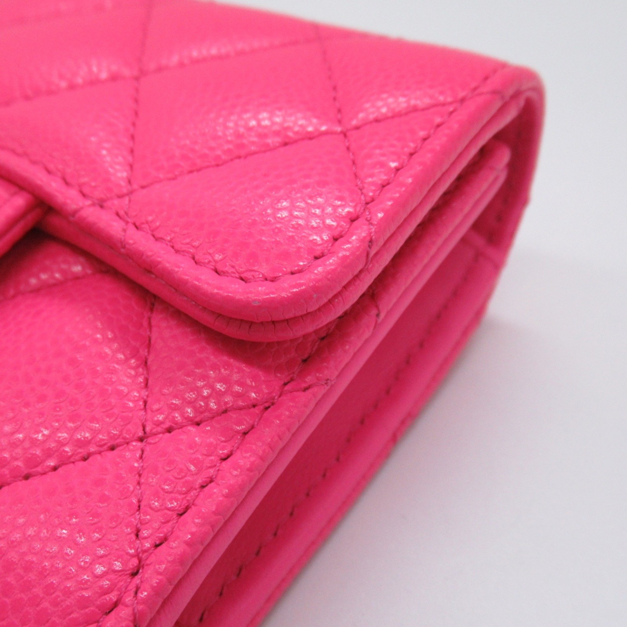 CHANEL Matelasse Tri-Fold Wallet Pink Caviar Skin (Grained Calf)