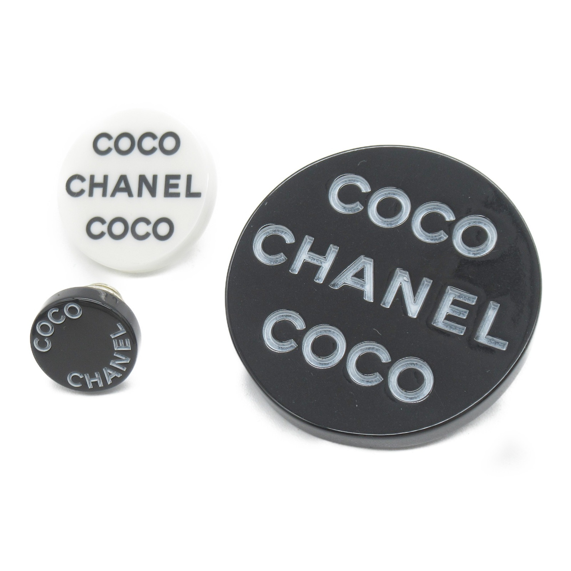 CHANEL Coco Chanel Pin Brooch 3-piece set Black White Plastic plating