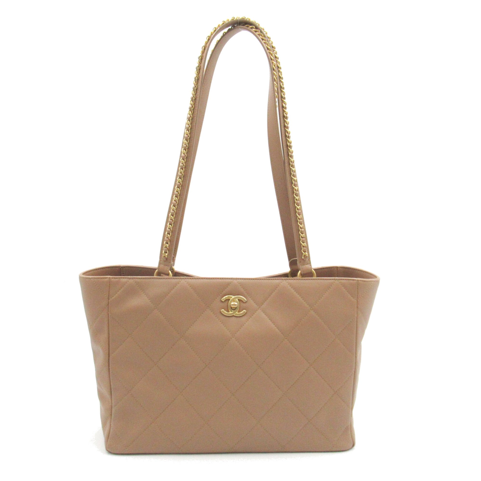 CHANEL Shoulder Tote Beige leather AS3508