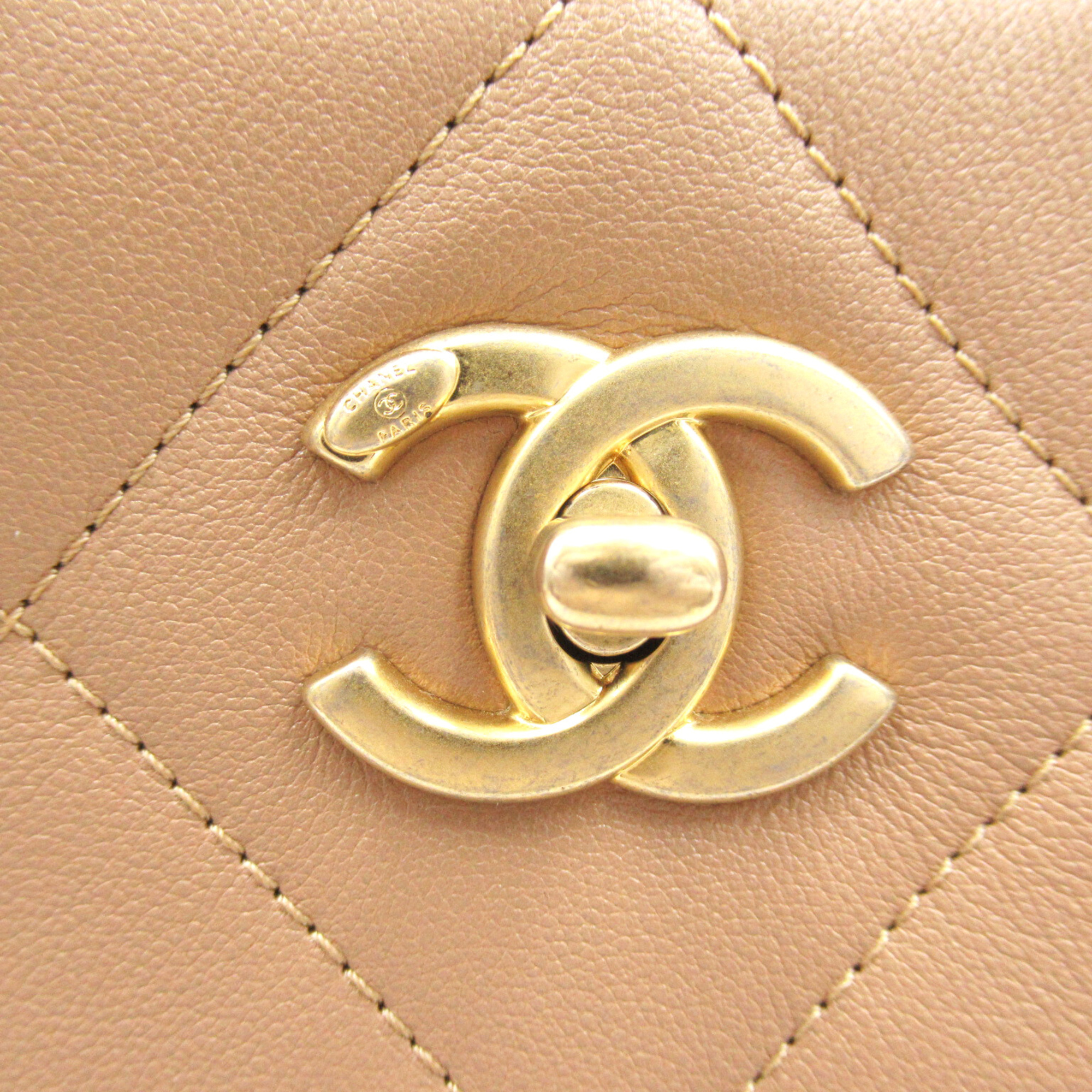 CHANEL Shoulder Tote Beige leather AS3508