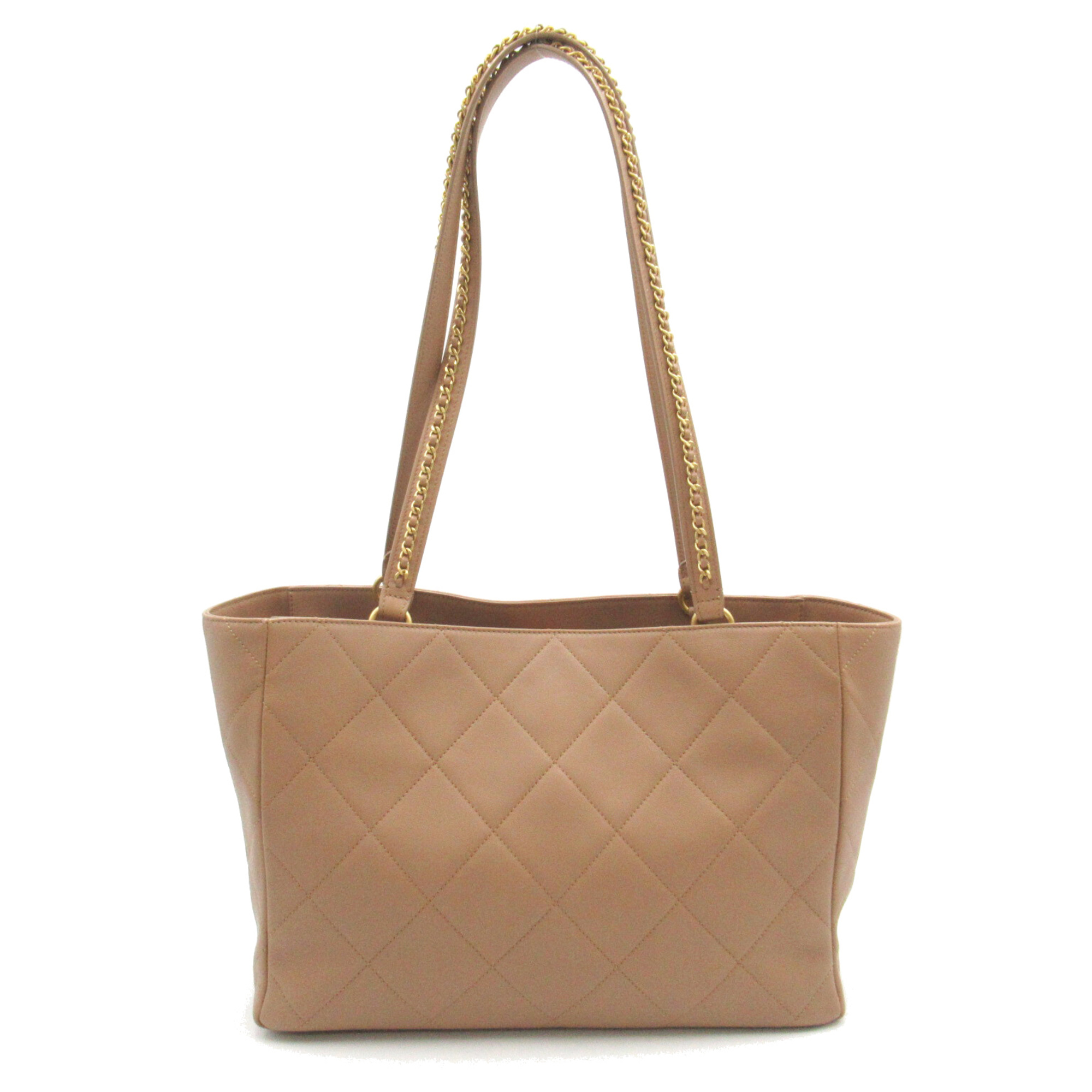 CHANEL Shoulder Tote Beige leather AS3508