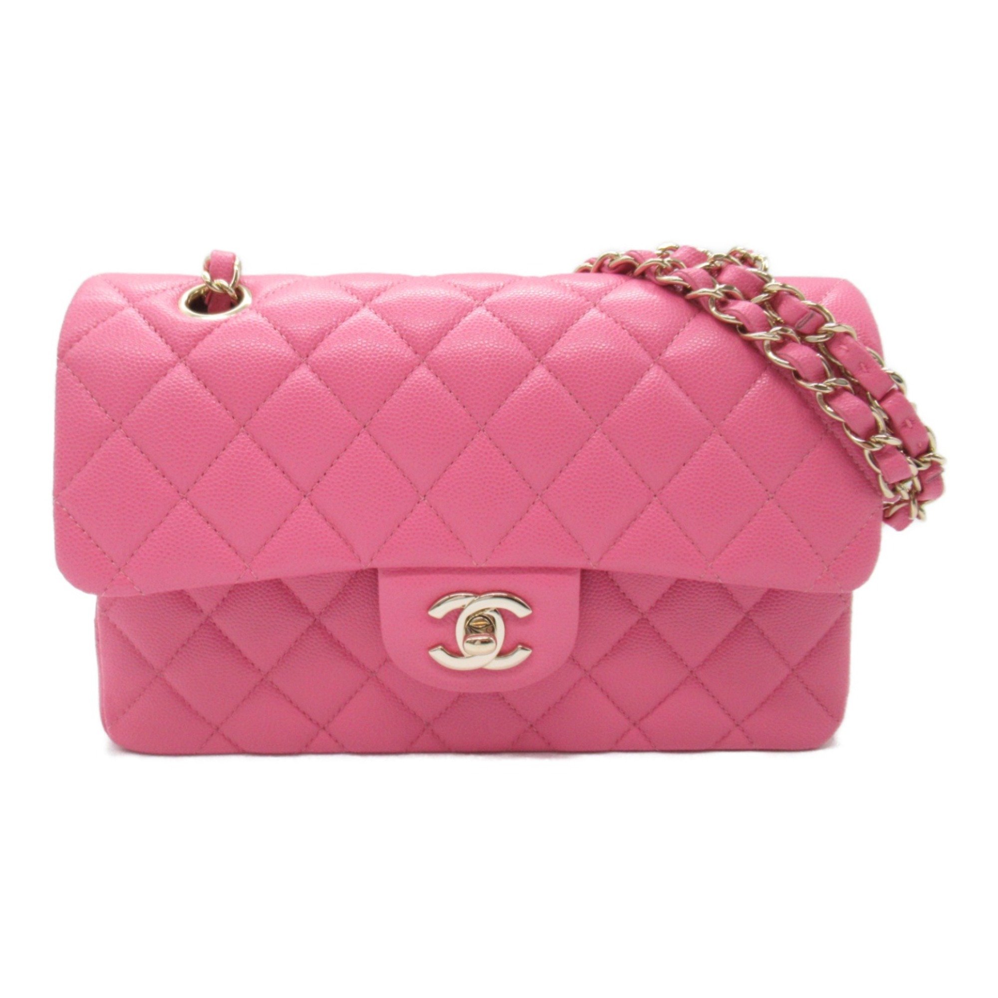 CHANEL Matelasse Double Flap ChainShoulder Bag Pink Caviar Skin (Grained Calf)