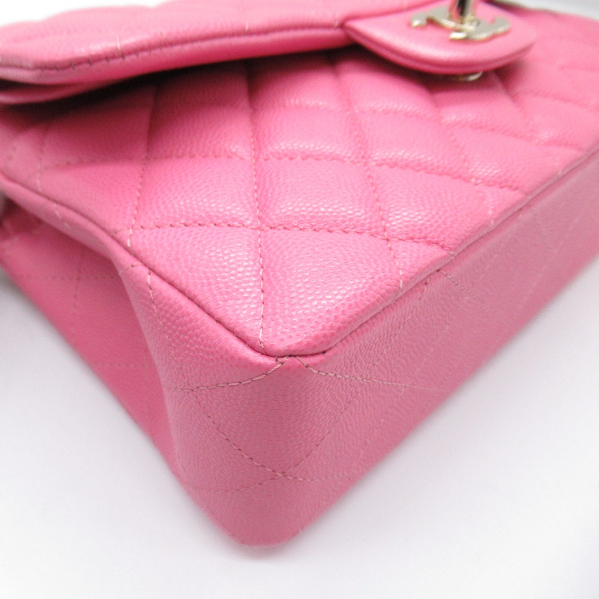 CHANEL Matelasse Double Flap ChainShoulder Bag Pink Caviar Skin (Grained Calf)