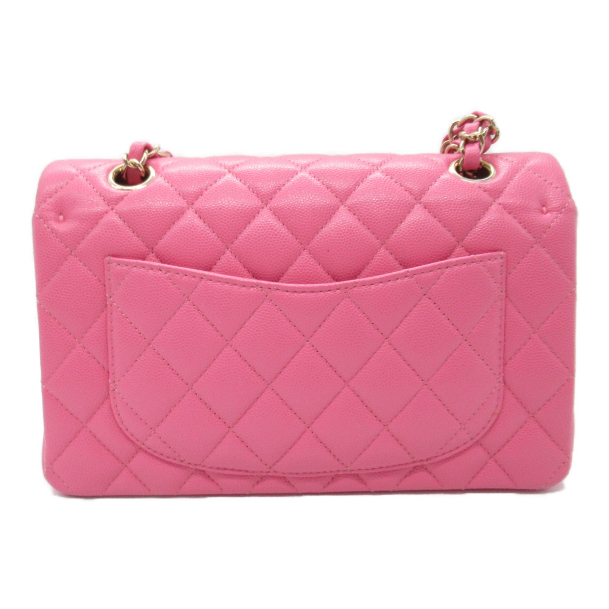 CHANEL Matelasse Double Flap ChainShoulder Bag Pink Caviar Skin (Grained Calf)