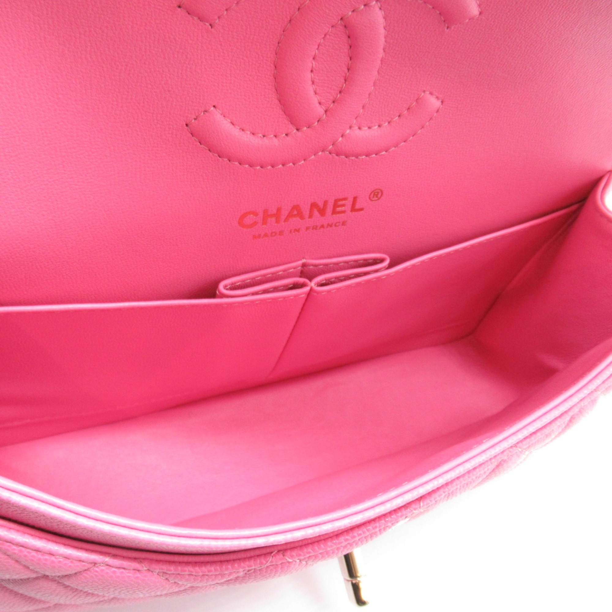 CHANEL Matelasse Double Flap ChainShoulder Bag Pink Caviar Skin (Grained Calf)