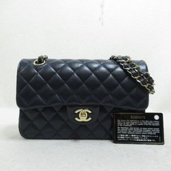 CHANEL Matelasse Double Flap Chain Shoulder Bag Navy Lambskin (sheep leather)