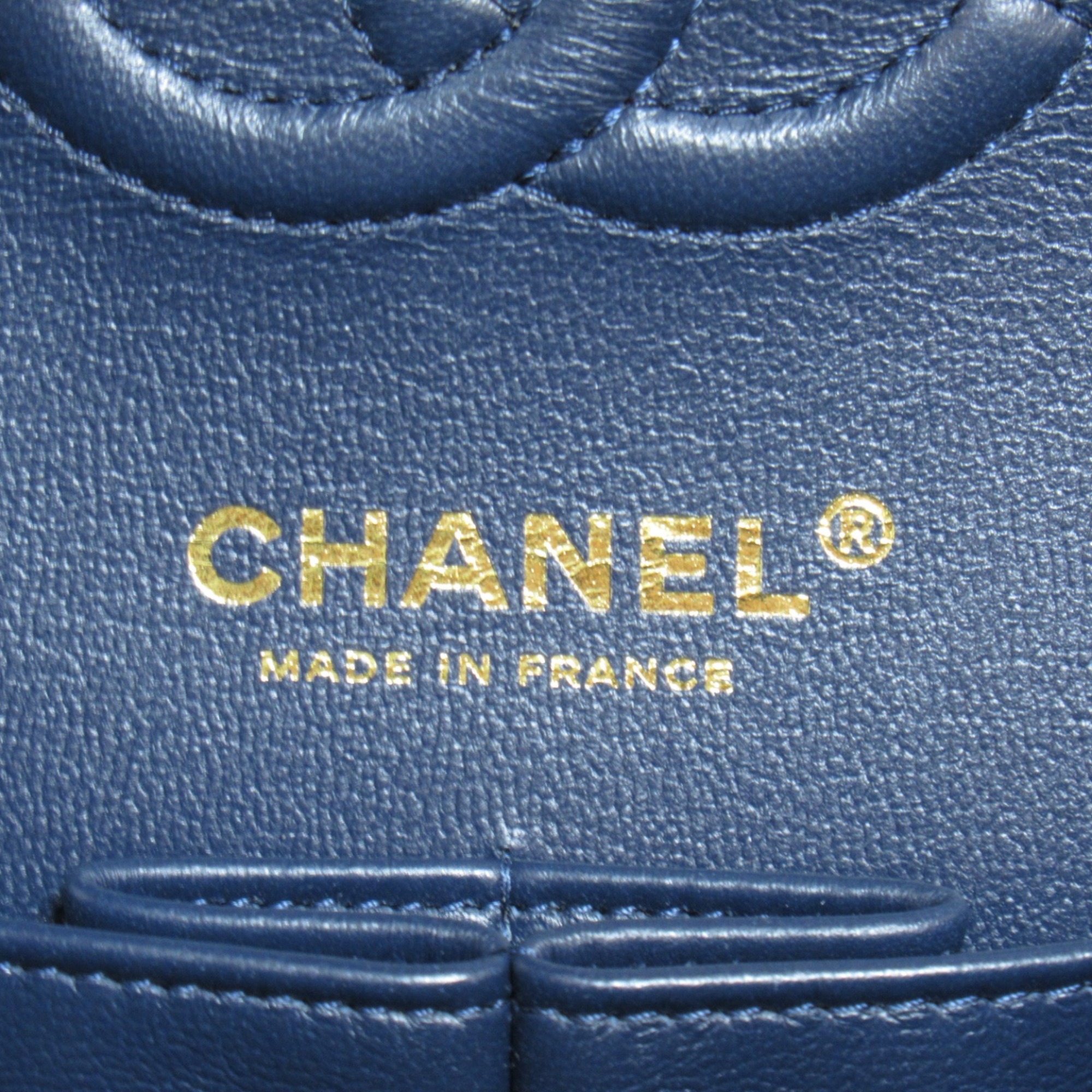 CHANEL Matelasse Double Flap Chain Shoulder Bag Navy Lambskin (sheep leather)