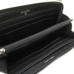 CHANEL Round long wallet Black leather