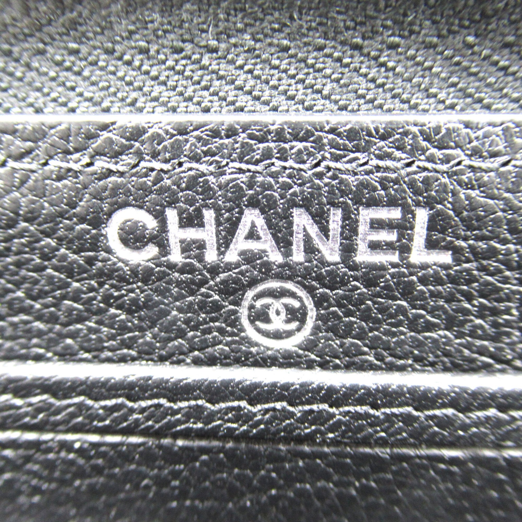 CHANEL Round long wallet Black leather