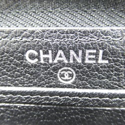 CHANEL Round long wallet Black leather