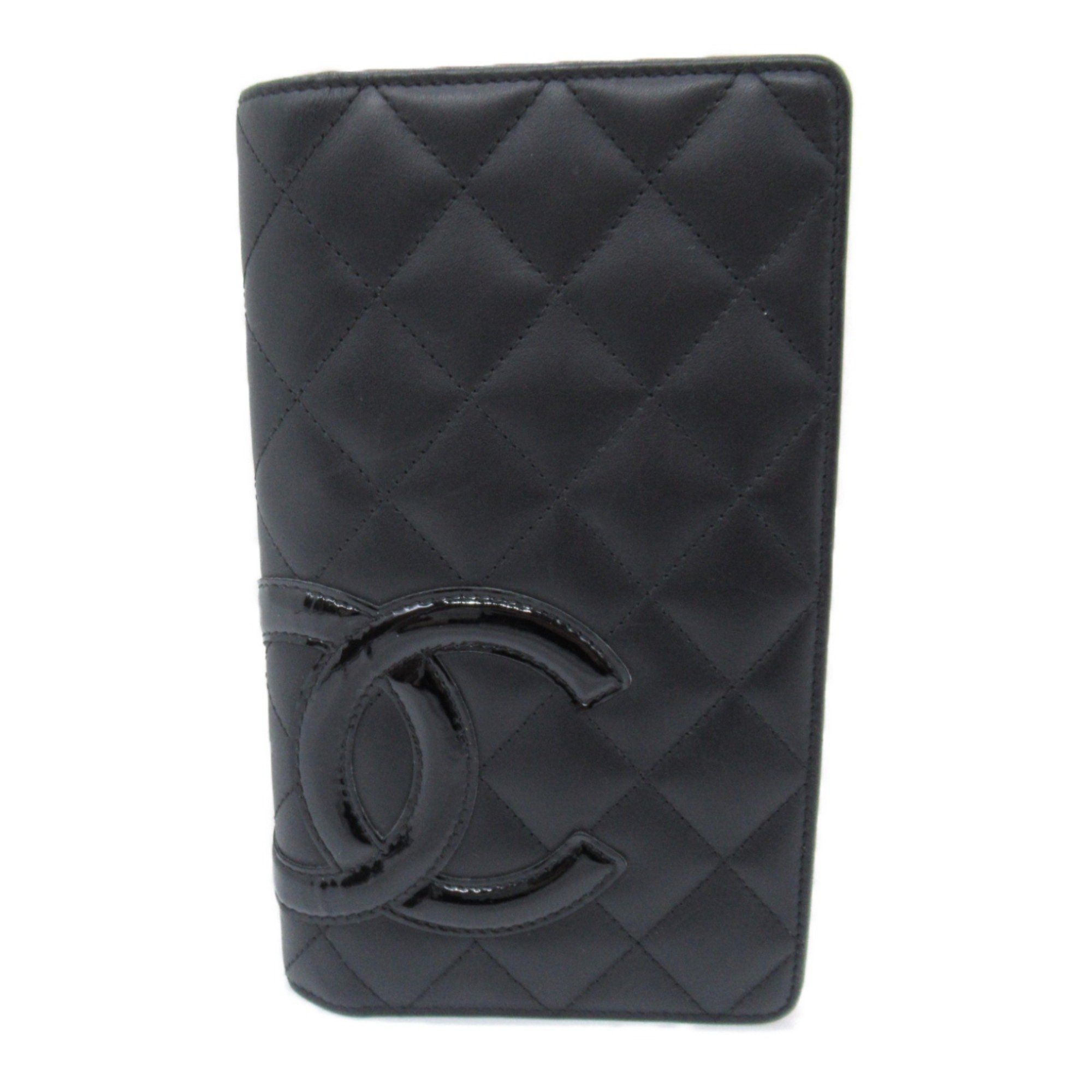 CHANEL Cambon Line ZIP long wallet Black leather enamel