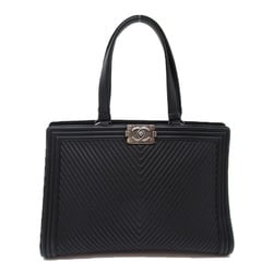 CHANEL Boy Chanel V-stitch Tote Bag Black Lambskin (sheep leather)