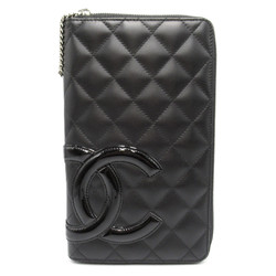CHANEL Cambon round zipper-purse Black enamel leather