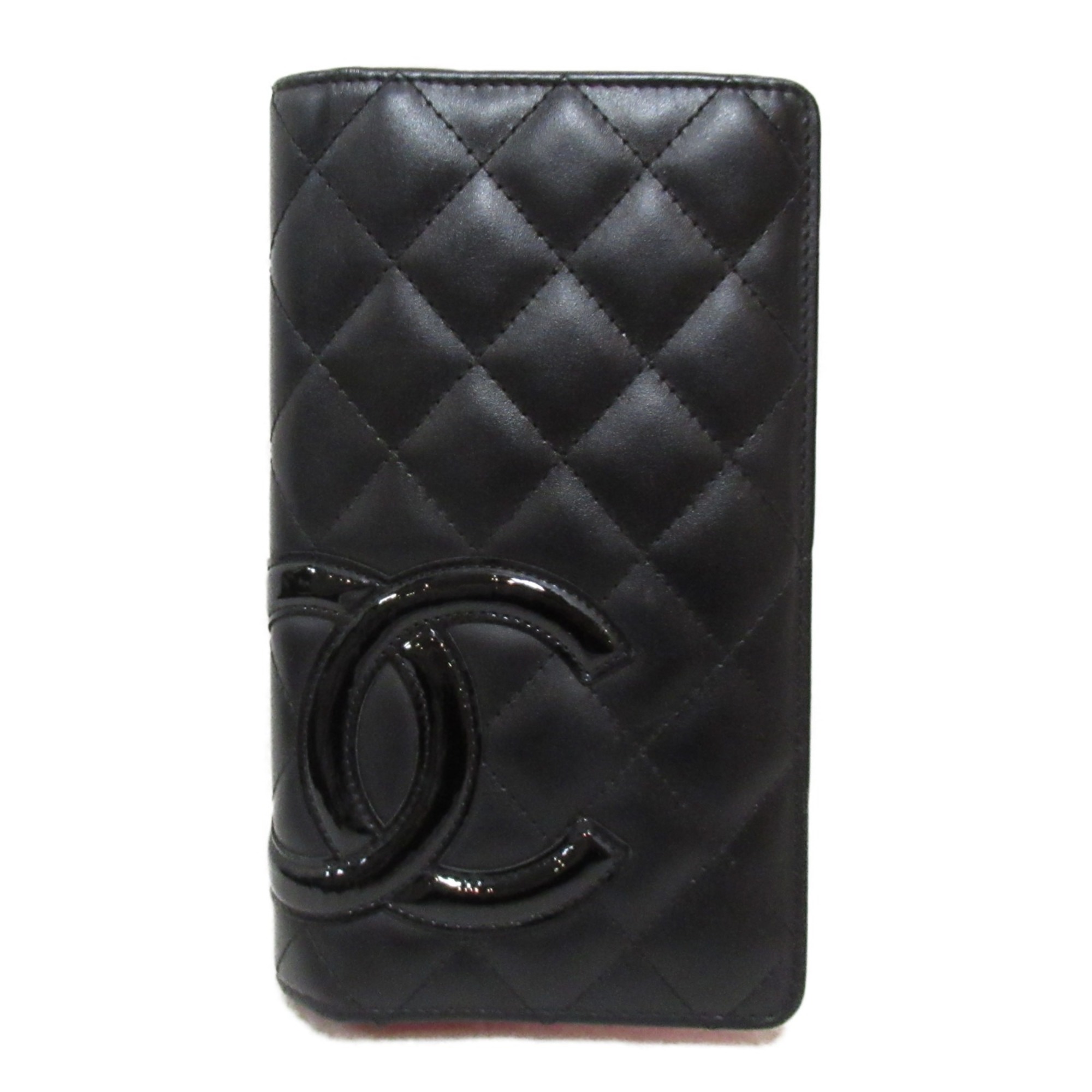 CHANEL Cambon Line ZIP long wallet Black leather