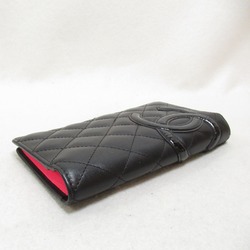 CHANEL Cambon Line ZIP long wallet Black leather