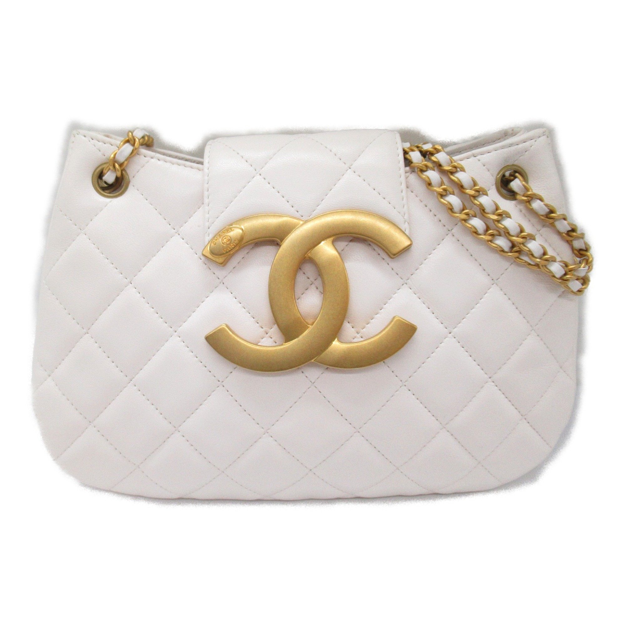 CHANEL Hobo Bag Shoulder Bag White Lambskin (sheep leather)