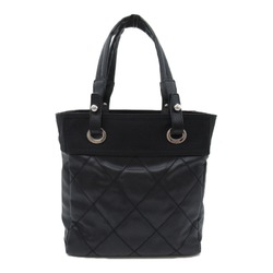 CHANEL Paris Biarritz Tote PM Bag Black canvas Coated canvas A34208