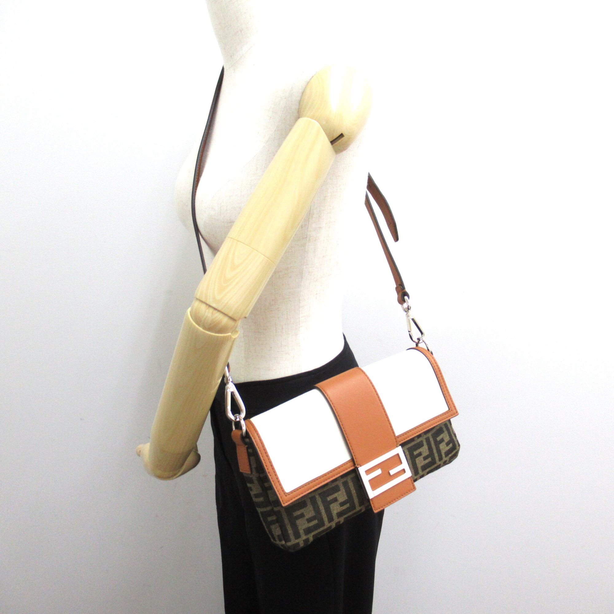 FENDI Zucca Shoulder Bag Brown Beige canvas leather 7VA472