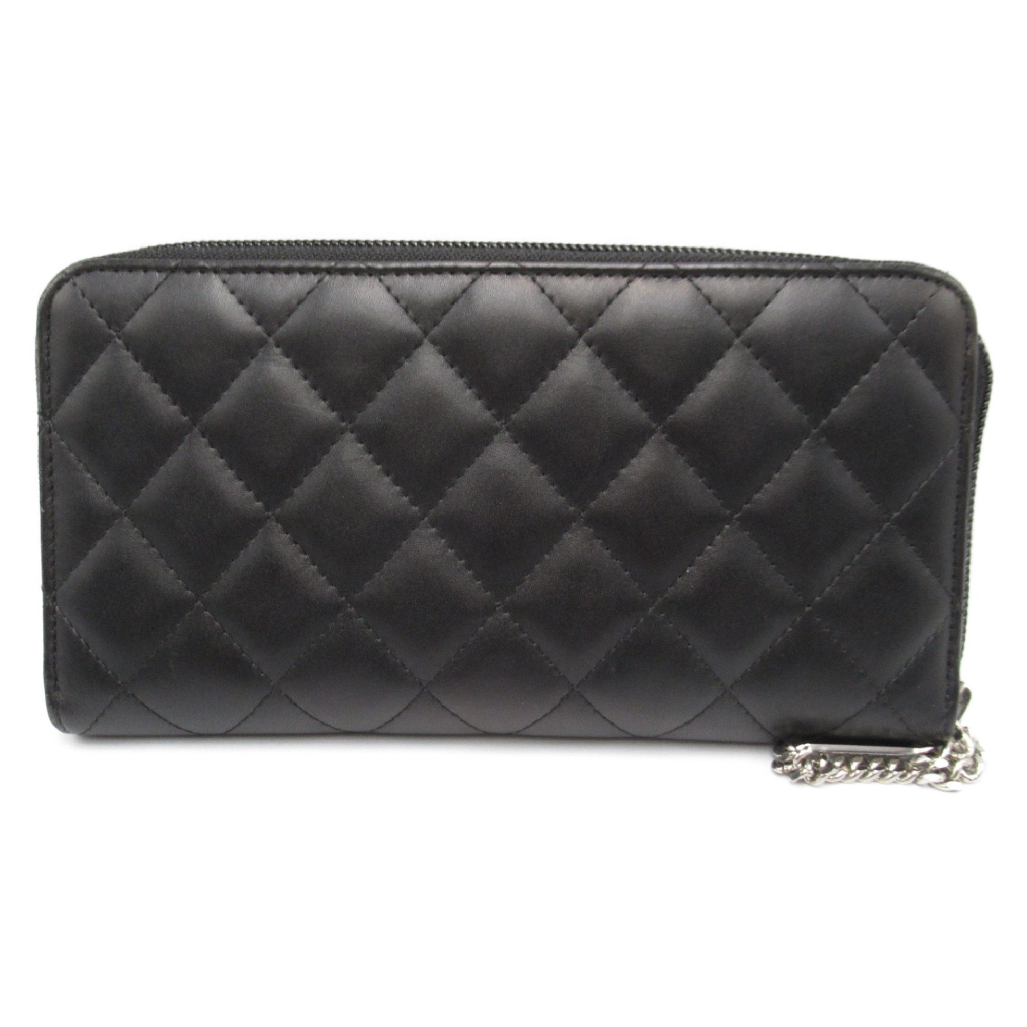 CHANEL Cambon Round Long Wallet Black enamel Calfskin (cowhide) A50078