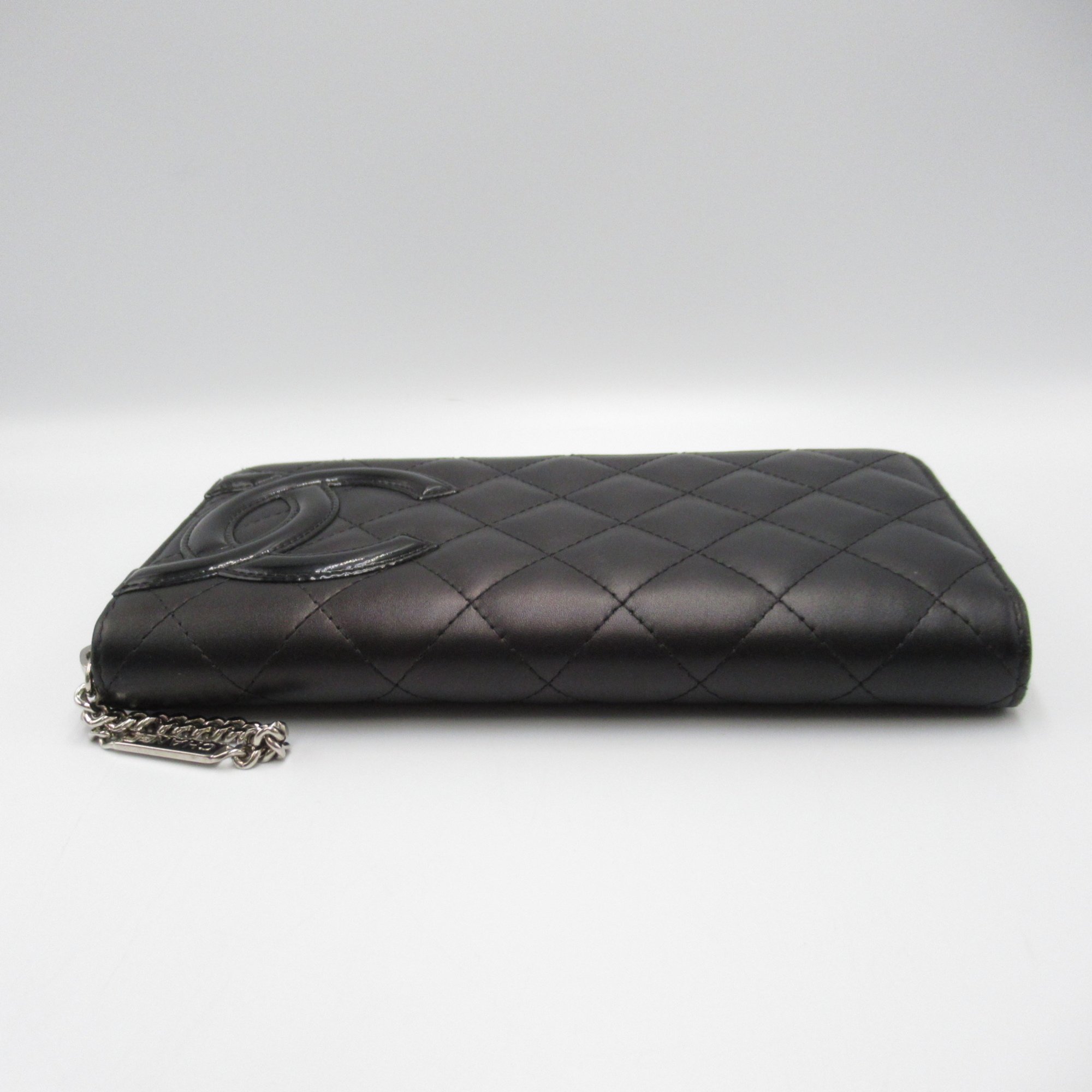 CHANEL Cambon Round Long Wallet Black enamel Calfskin (cowhide) A50078