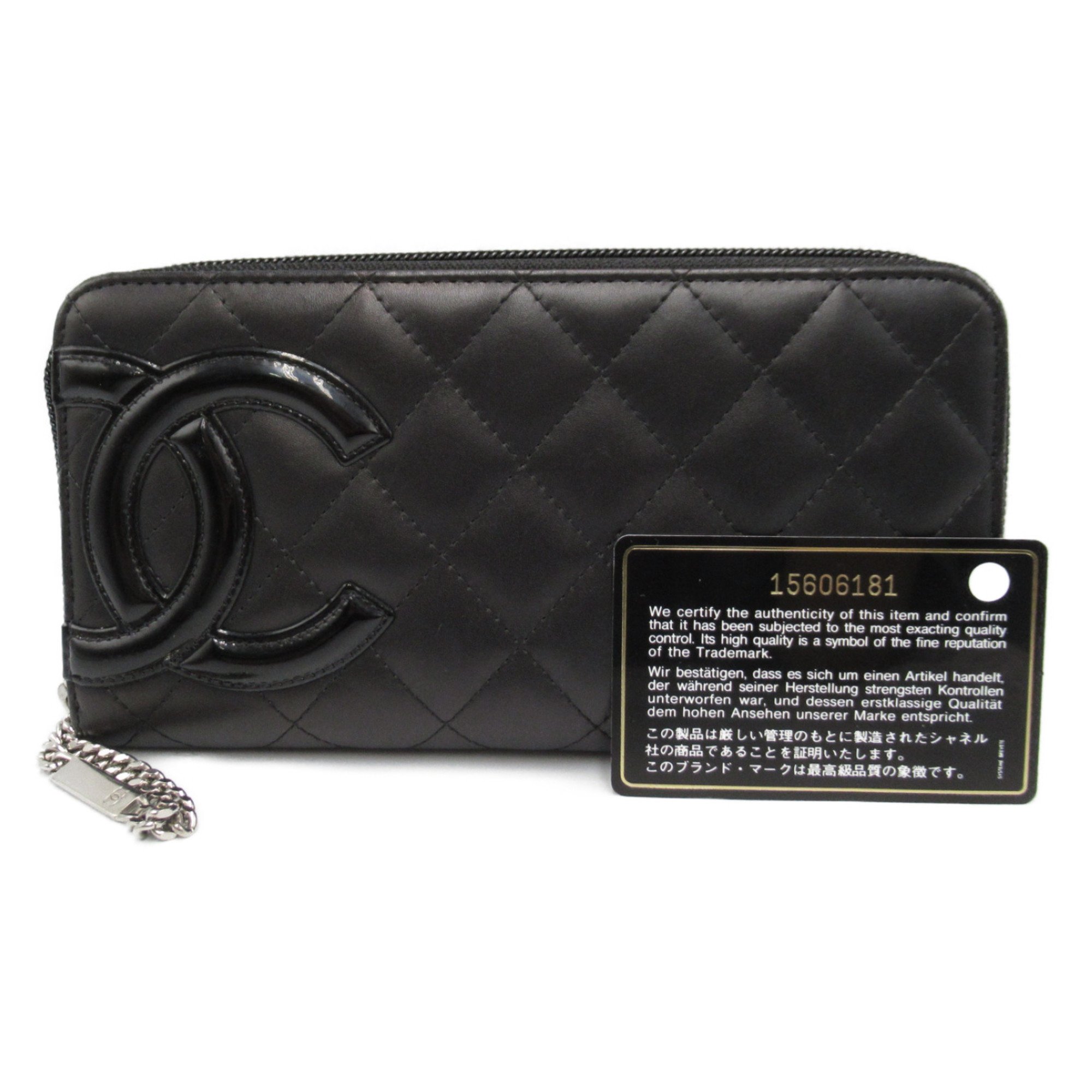 CHANEL Cambon Round Long Wallet Black enamel Calfskin (cowhide) A50078