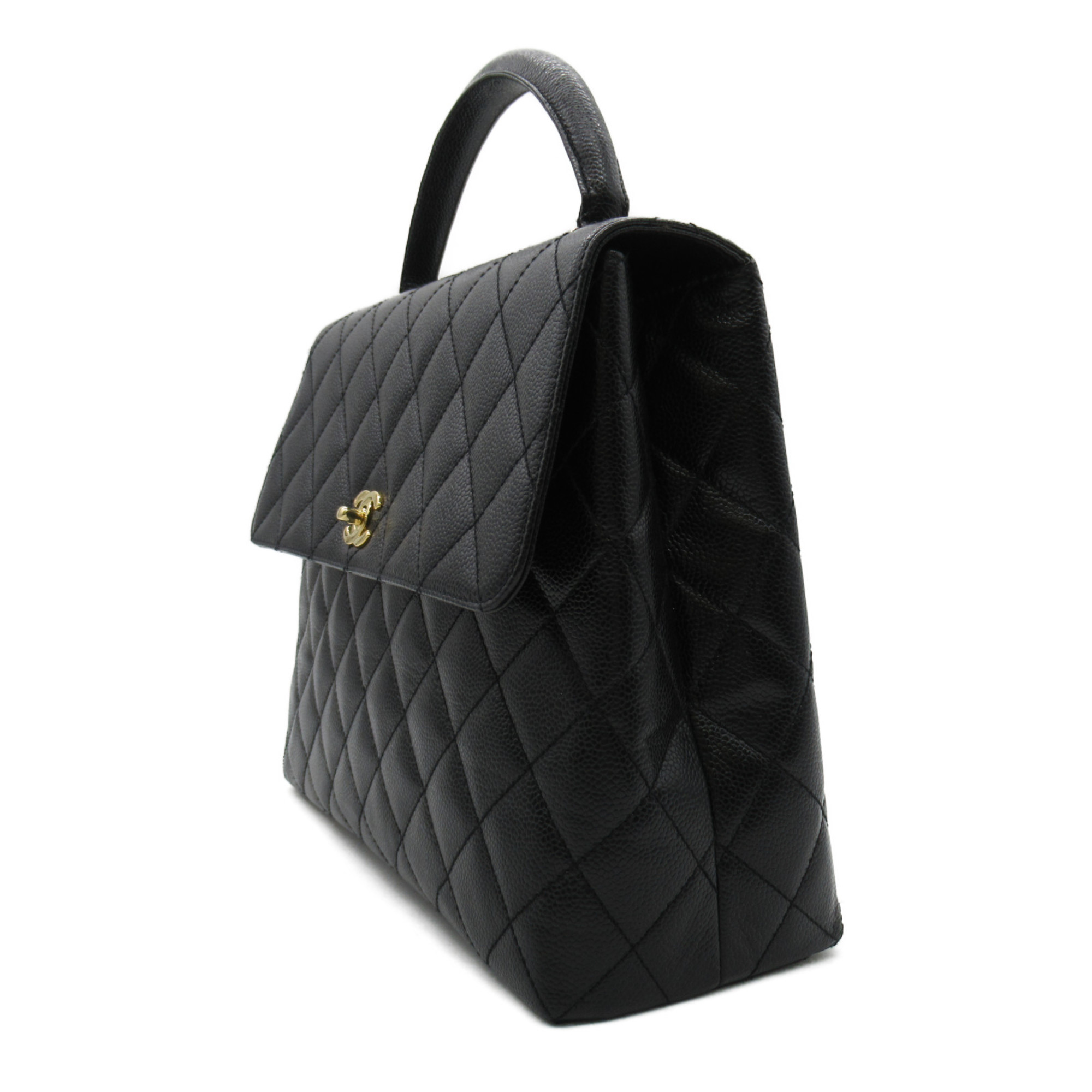 CHANEL Matelasse Handbag Black Caviar Skin (Grained Calf)