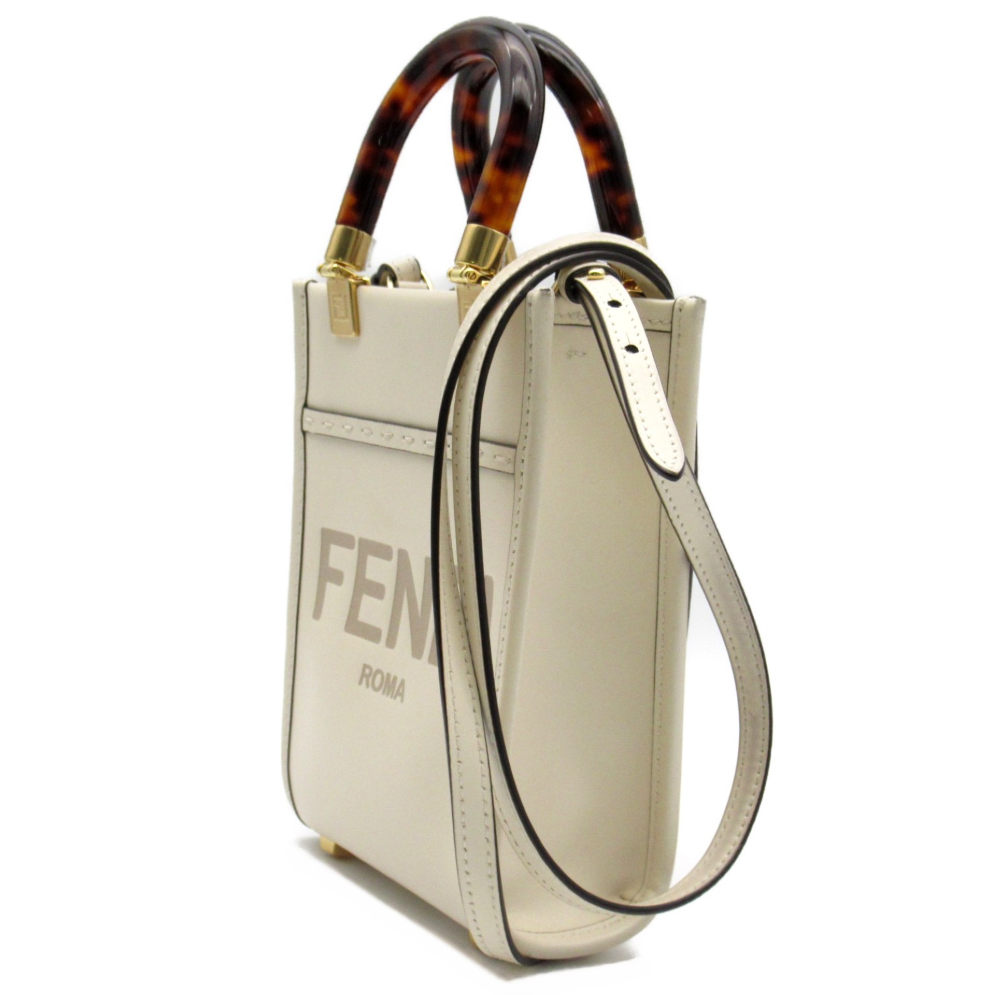 FENDI Sunshine Shopper Mini Shoulder Bag White Calfskin (cowhide) 8BS051