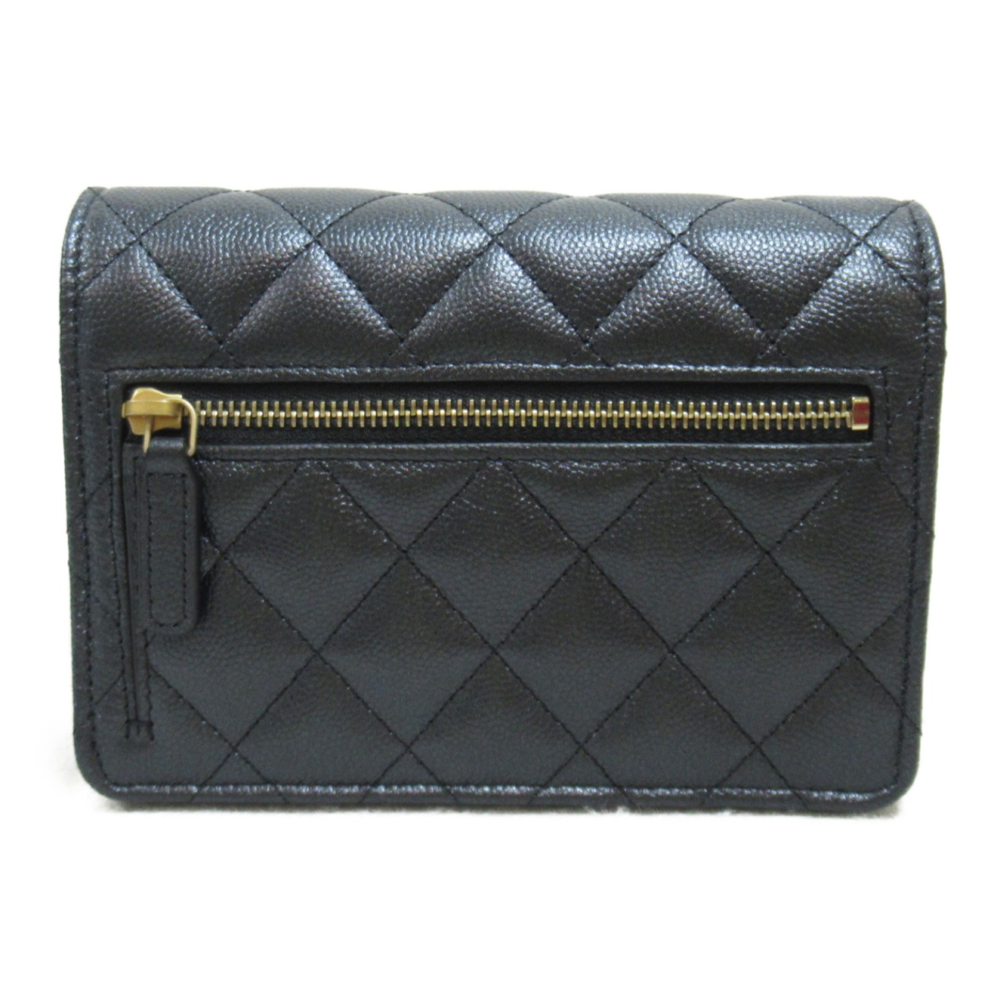 CHANEL Mini Matelasse Chain Wallet Shoulder Bag Black Caviar Skin (Grained Calf) AP3910