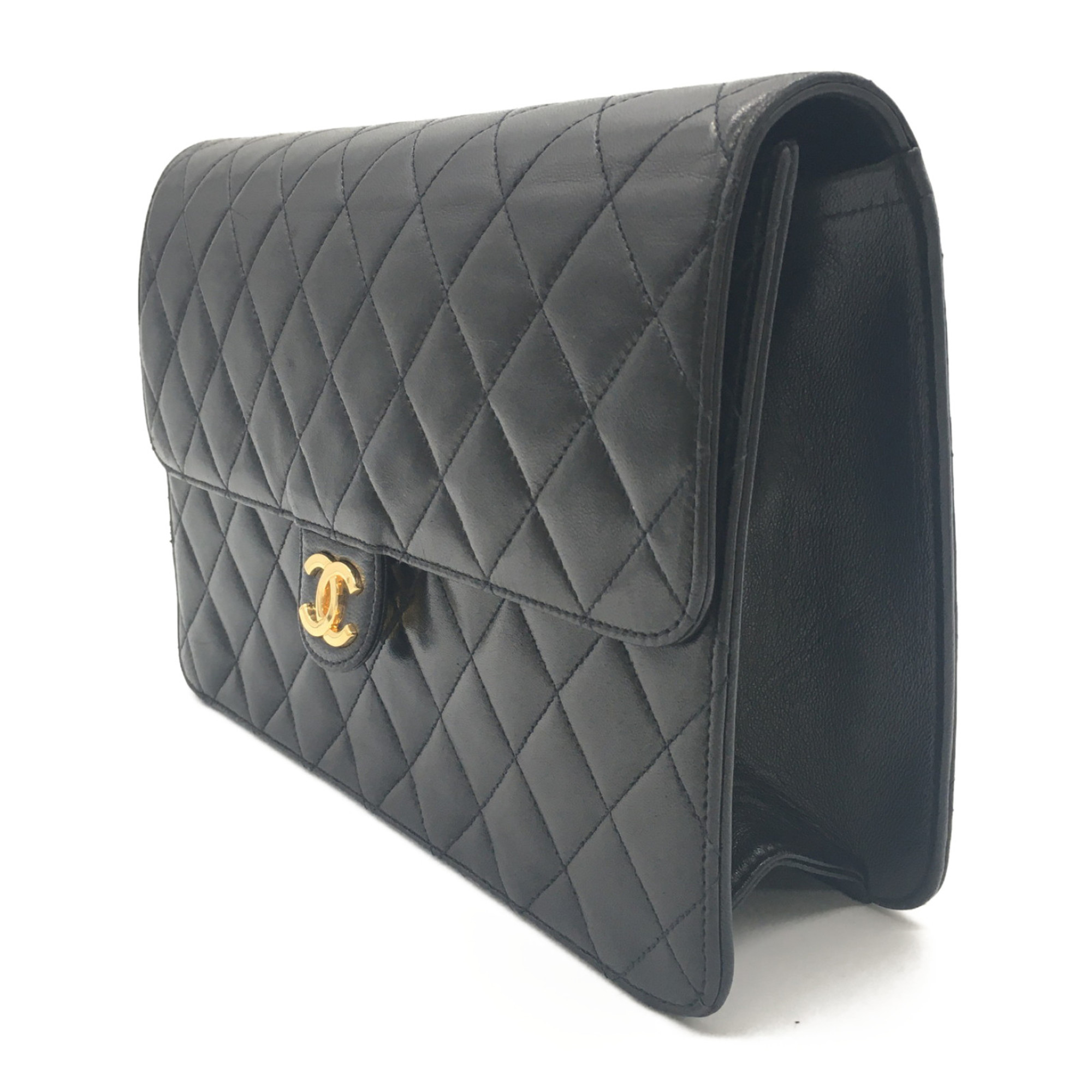 CHANEL Matelasse Push Lock ChainShoulder Black Lambskin (sheep leather)