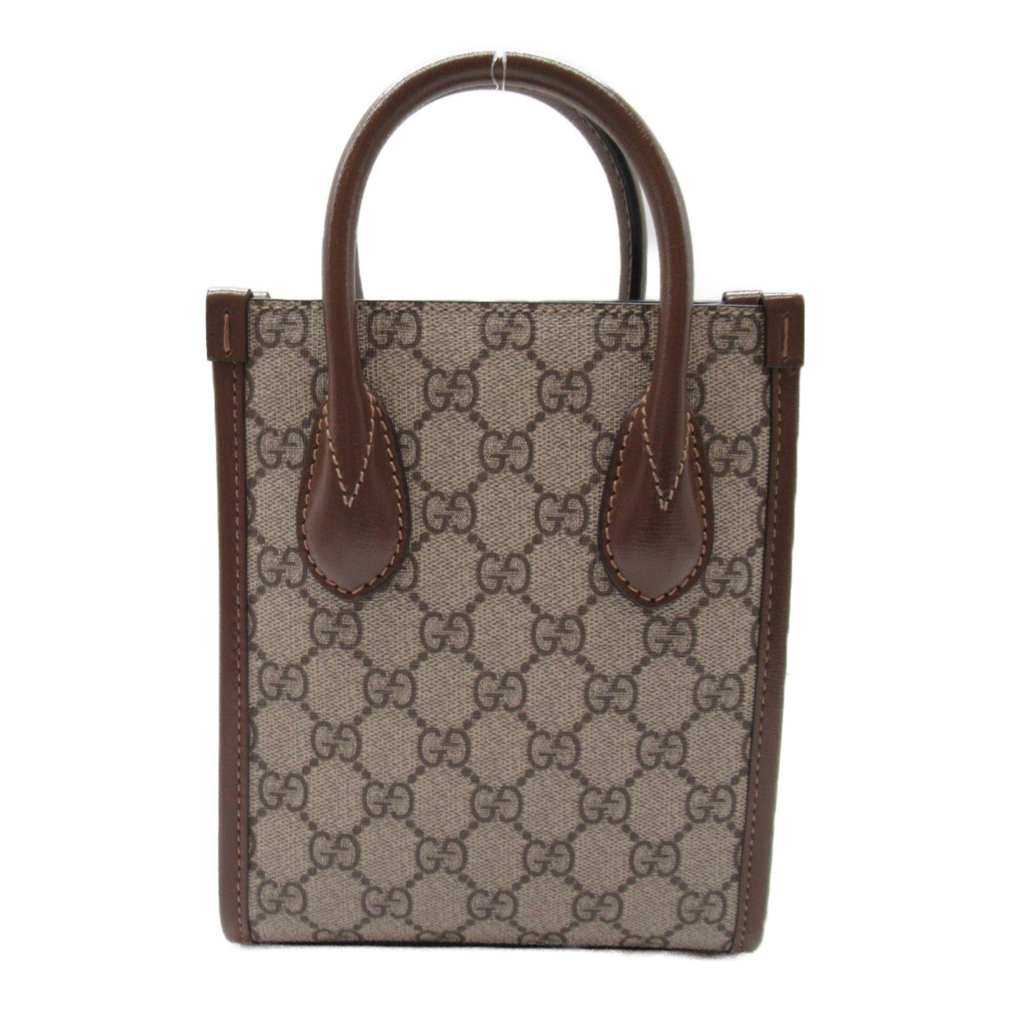 GUCCI GG Supreme 2way Shoulder Bag Beige Brown leather canvas GG Supreme 671623