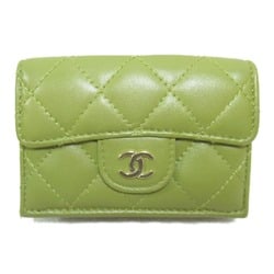CHANEL Three-fold wallet Green olive Lambskin (sheep leather)