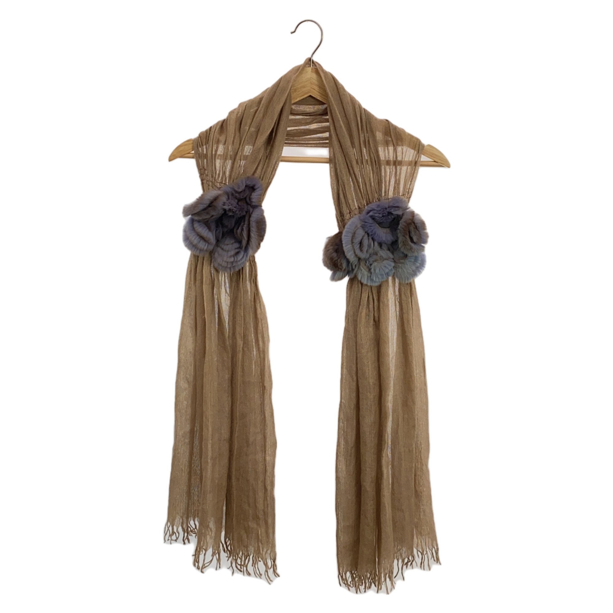 FENDI Stole with mink flowers Beige cashmere