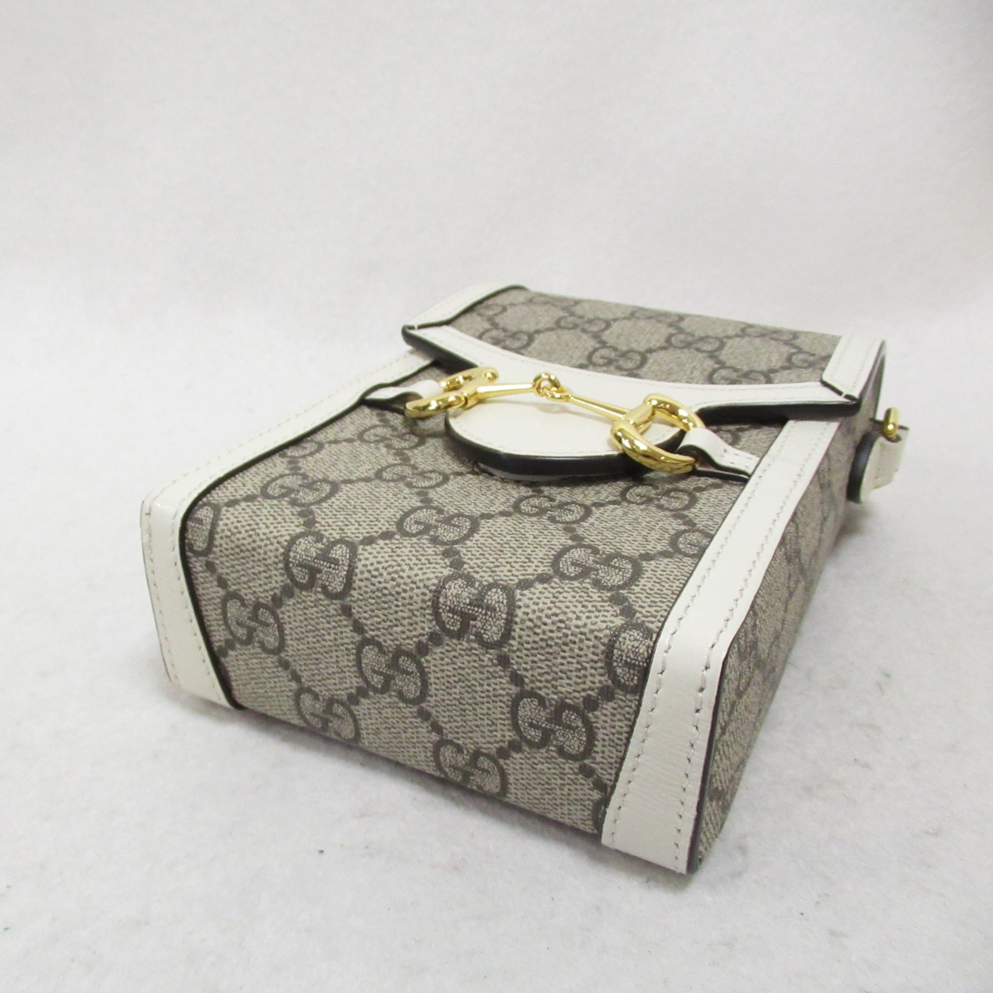 GUCCI Horsebit Shoulder Bag Beige White canvas GG Supreme 625615