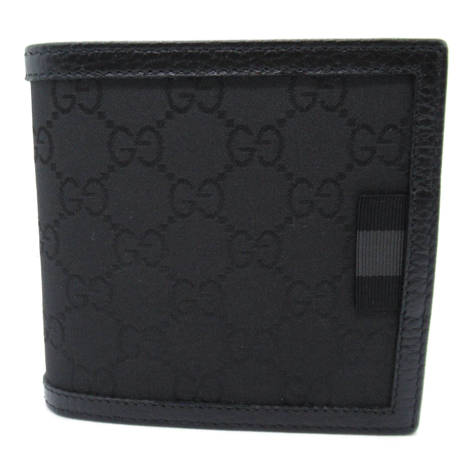 GUCCI Two fold wallet Black leather Nylon 150143