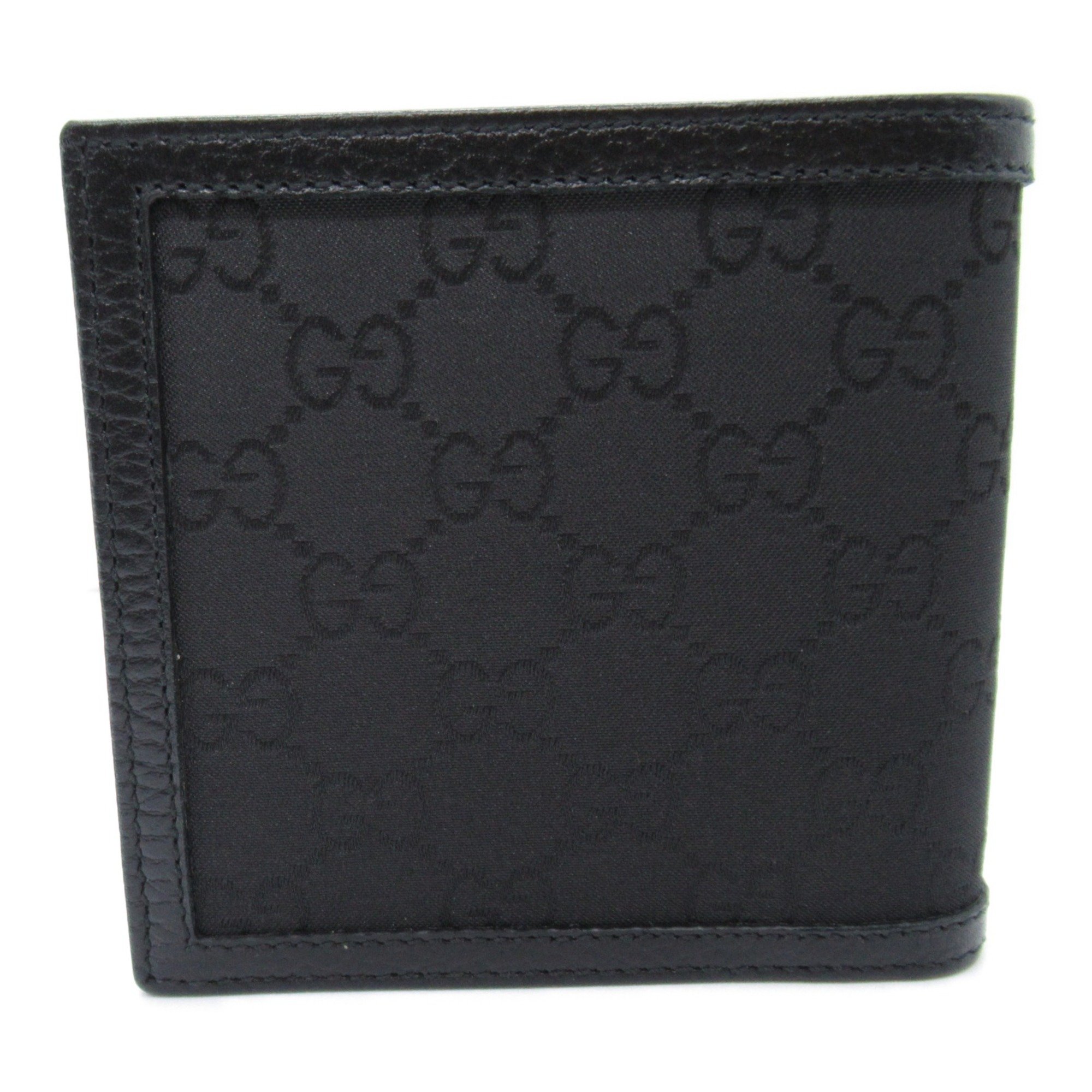 GUCCI Two fold wallet Black leather Nylon 150143