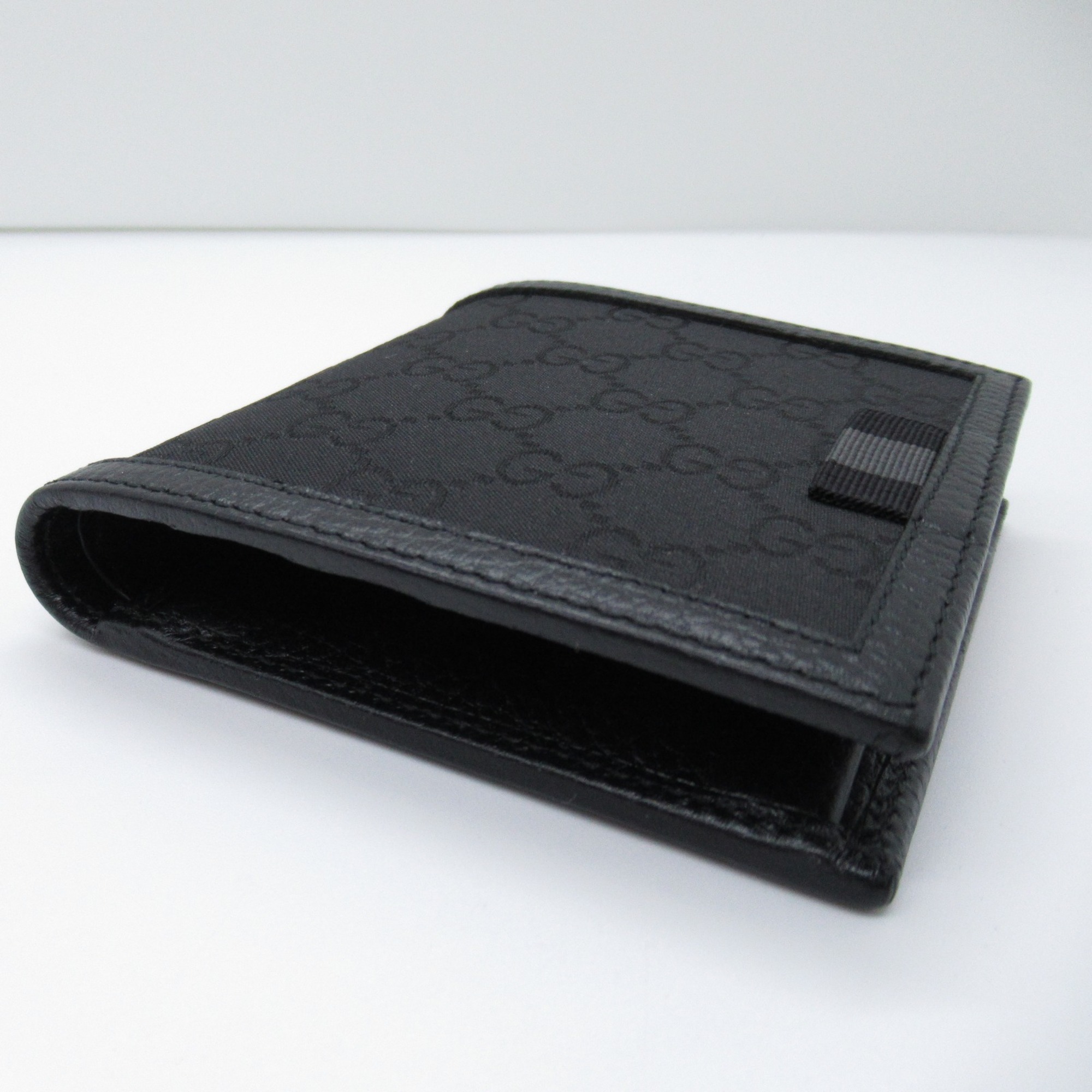 GUCCI Two fold wallet Black leather Nylon 150143