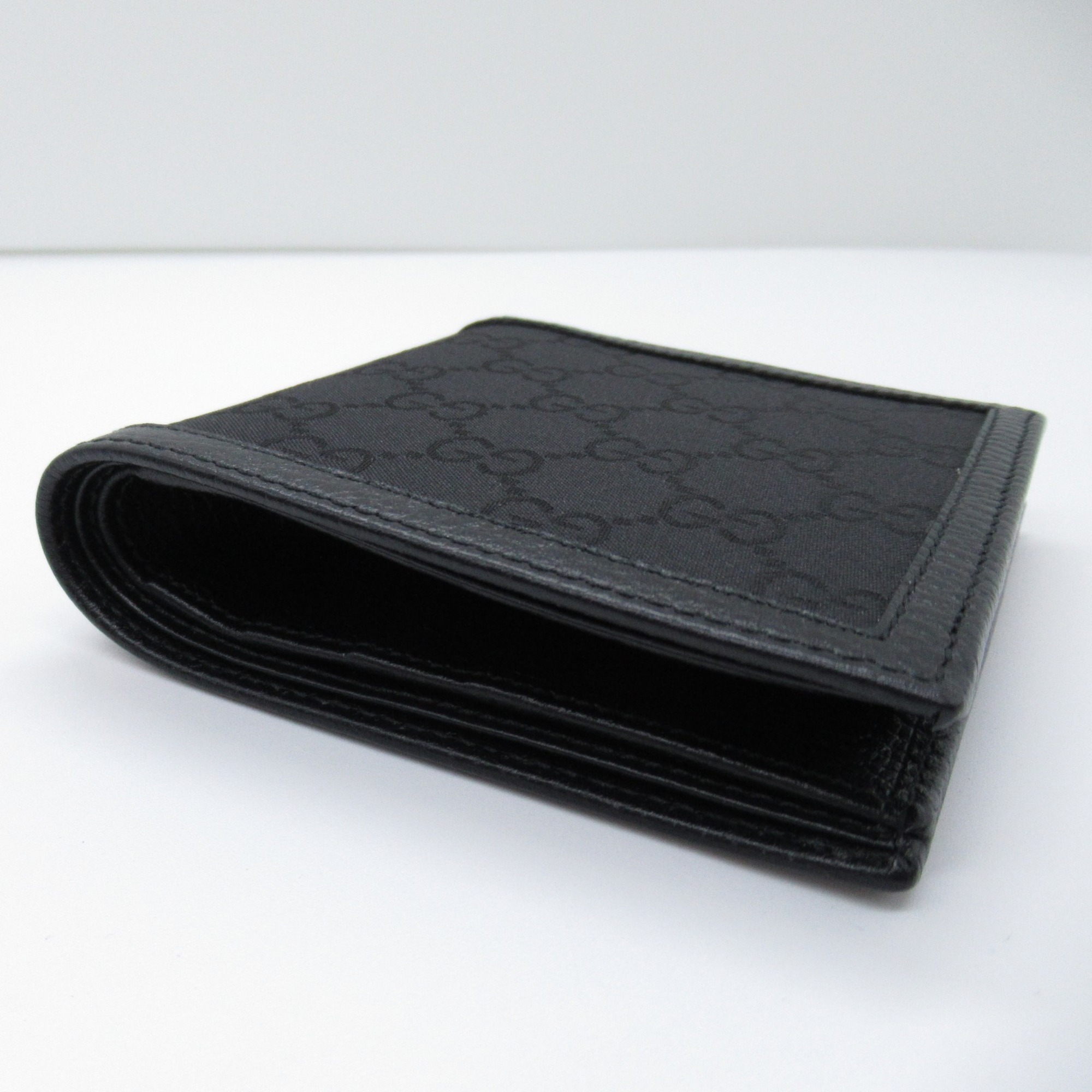 GUCCI Two fold wallet Black leather Nylon 150143