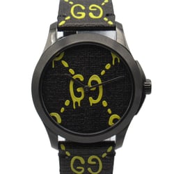 GUCCI G timeless Wrist Watch 126.4 Quartz Black Stainless Steel Leather belt 126.4