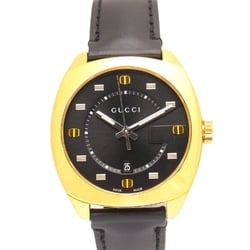 GUCCI GG2570 collection Wrist Watch 142.3 Quartz Black Gold Plated Leather belt 142.3