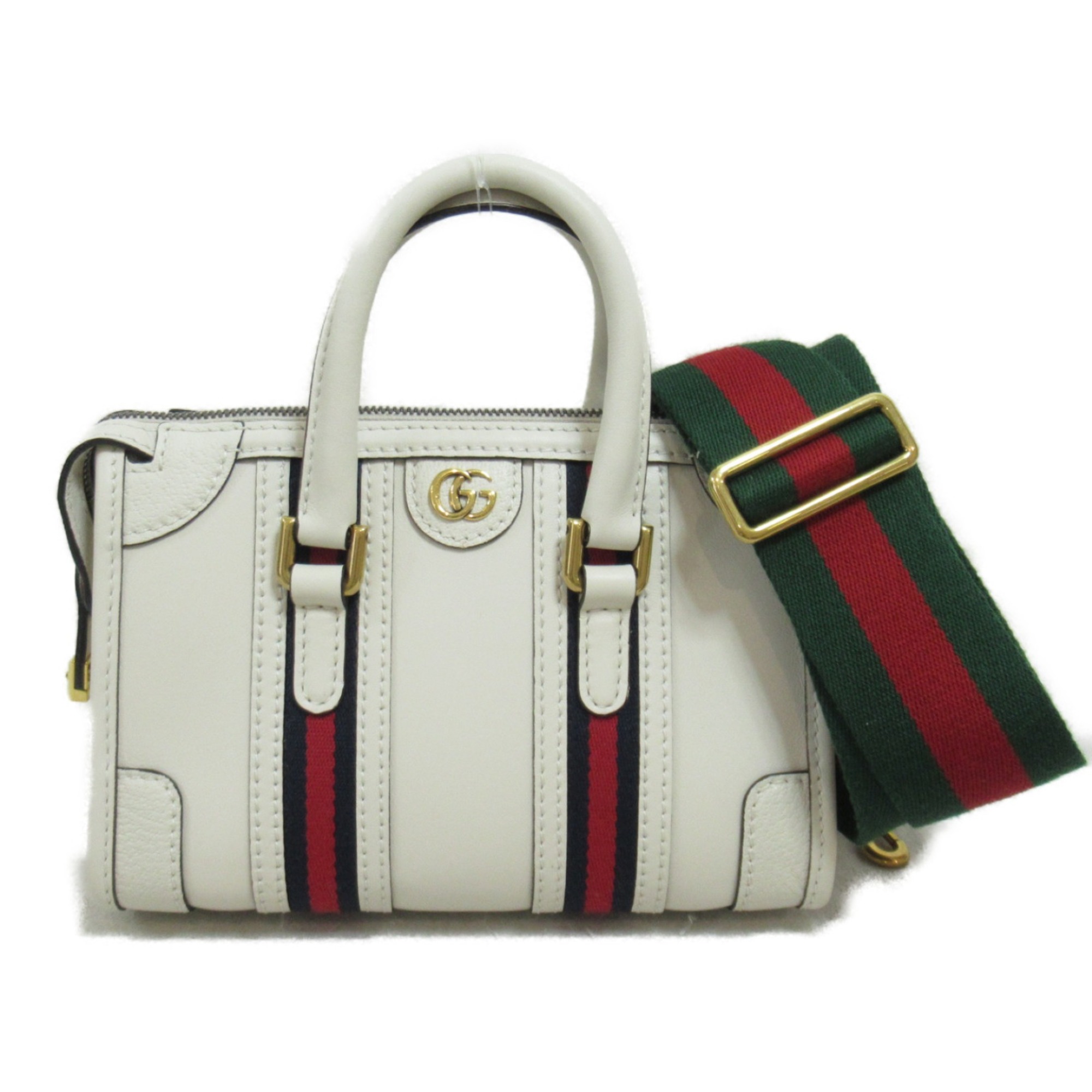 GUCCI Mini Top Handle 2way Shoulder Bag with Double G White leather 715771AAA0O9041