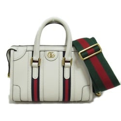 GUCCI Mini Top Handle 2way Shoulder Bag with Double G White leather 715771AAA0O9041