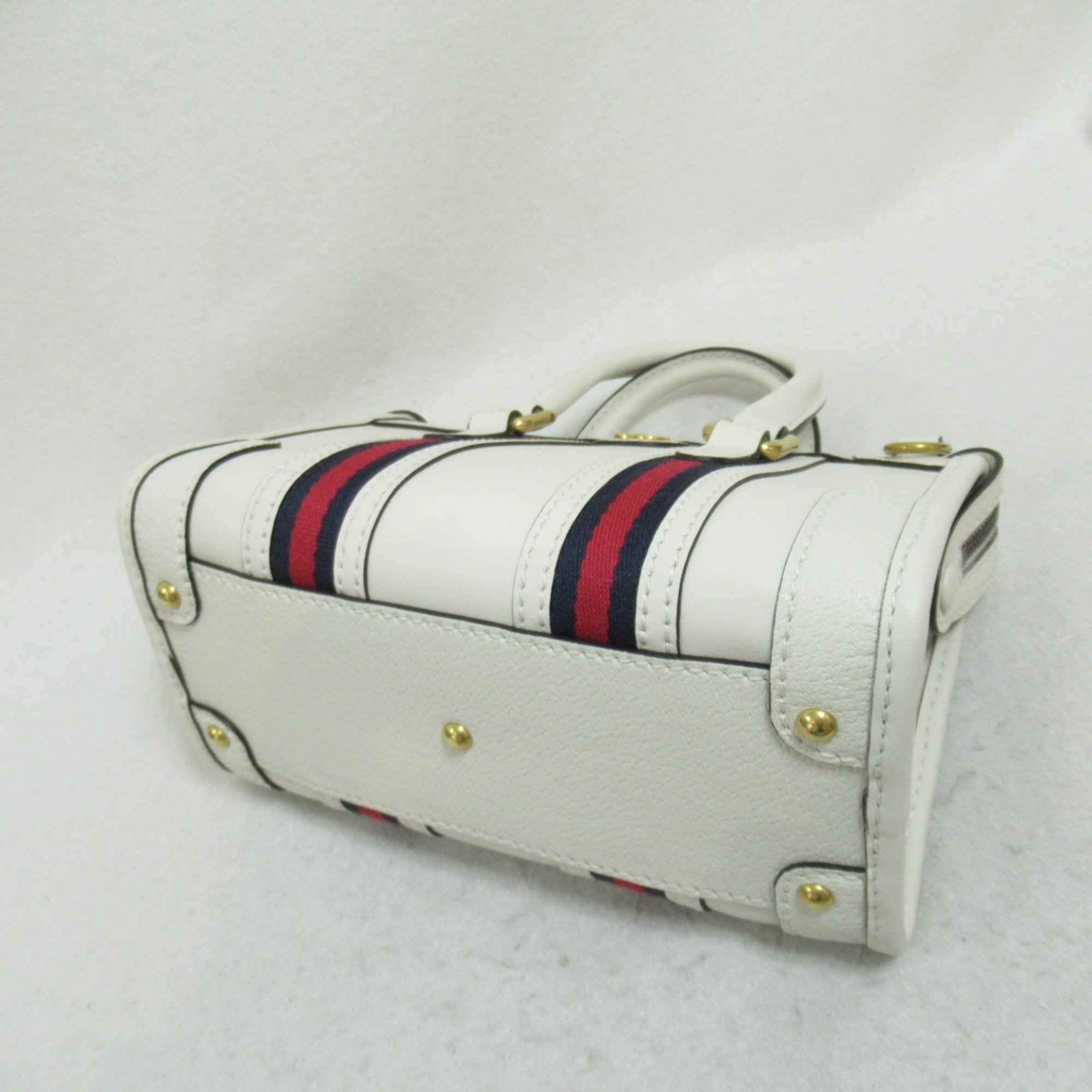 GUCCI Mini Top Handle 2way Shoulder Bag with Double G White leather 715771AAA0O9041