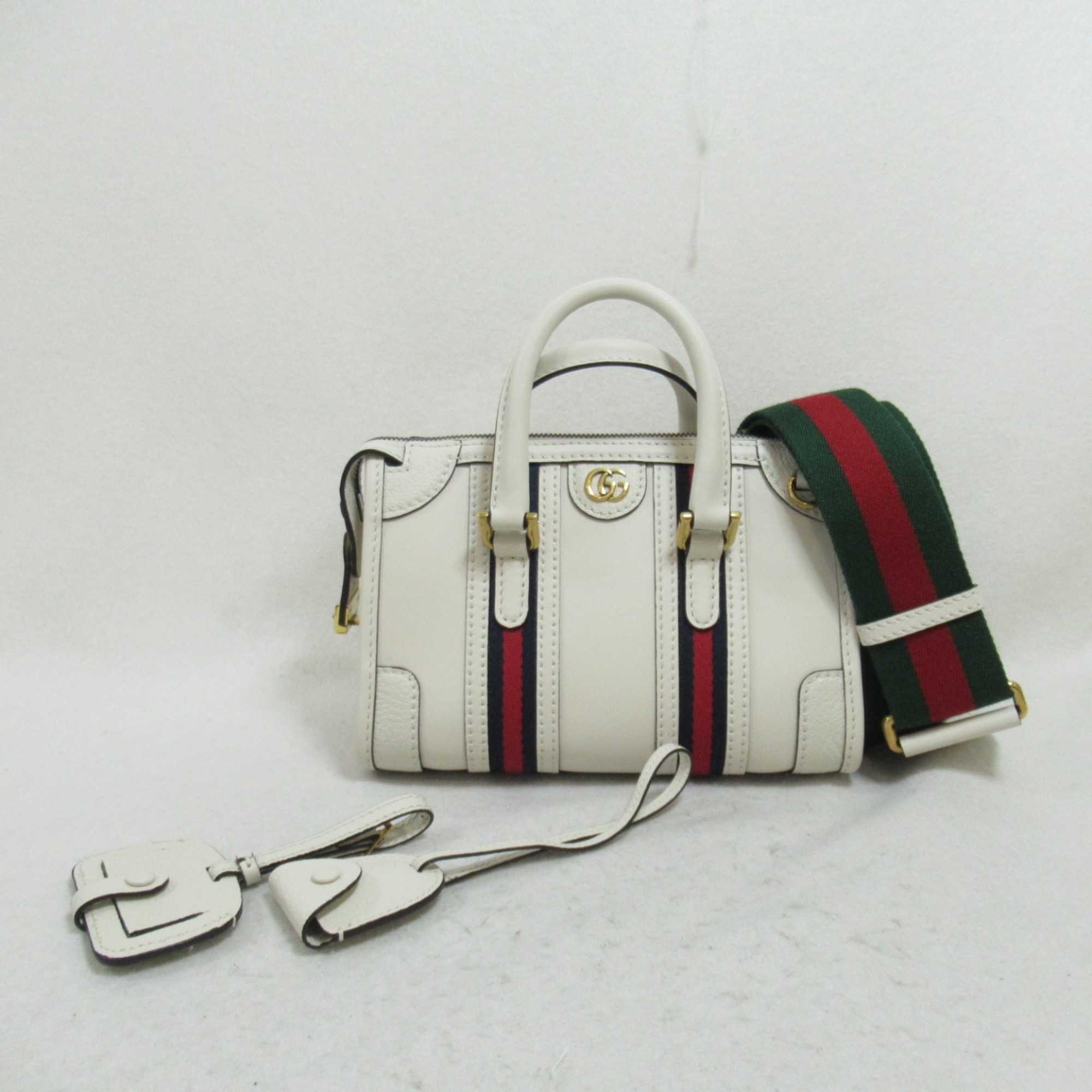 GUCCI Mini Top Handle 2way Shoulder Bag with Double G White leather 715771AAA0O9041