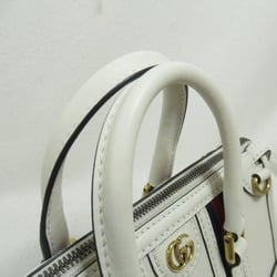 GUCCI Mini Top Handle 2way Shoulder Bag with Double G White leather 715771AAA0O9041