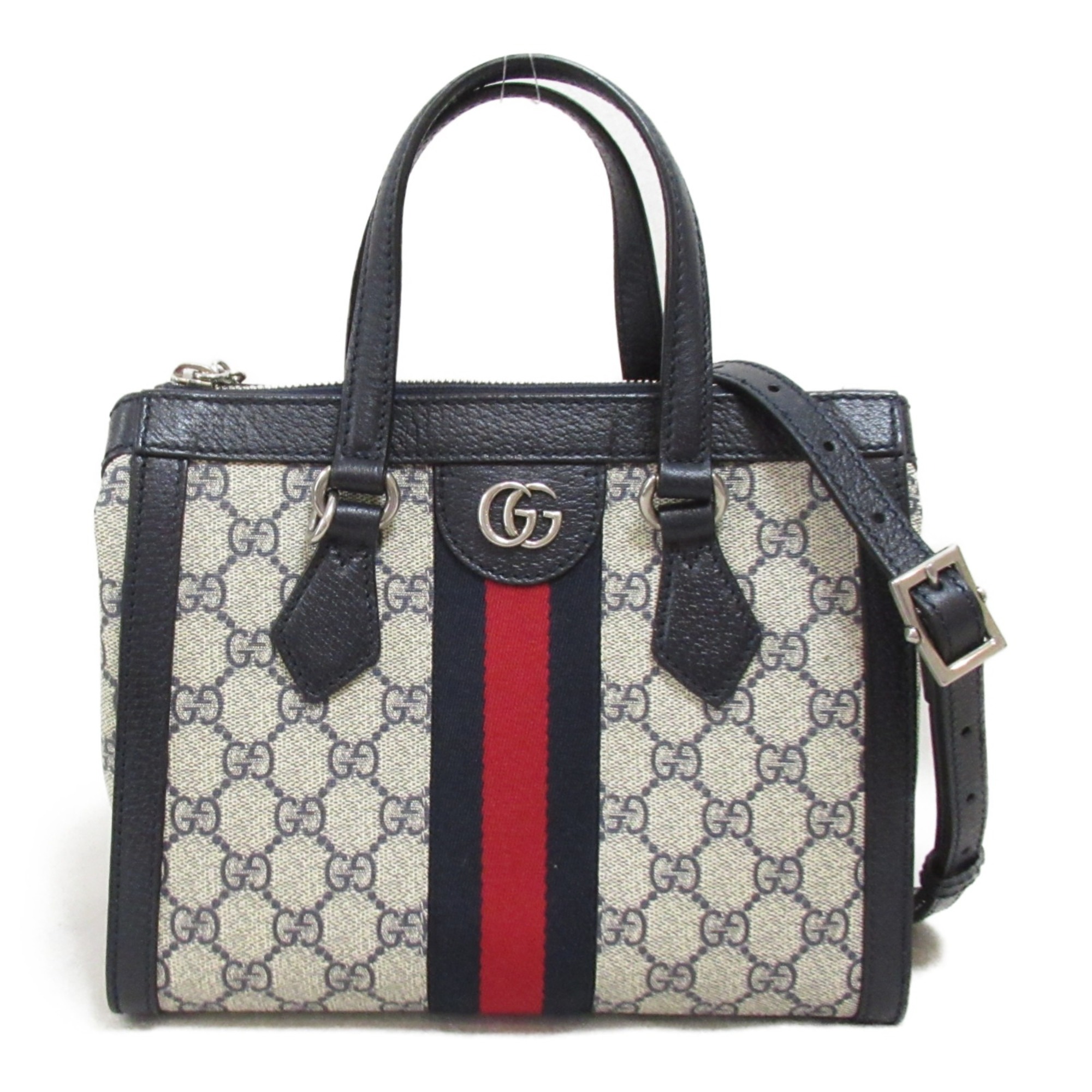 GUCCI OPHIDIA 2way Shoulder Bag Navy leather :GG Supreme Canvas 547551