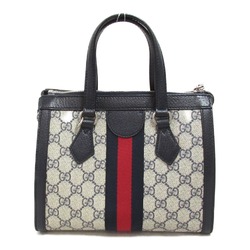 GUCCI OPHIDIA 2way Shoulder Bag Navy leather :GG Supreme Canvas 547551