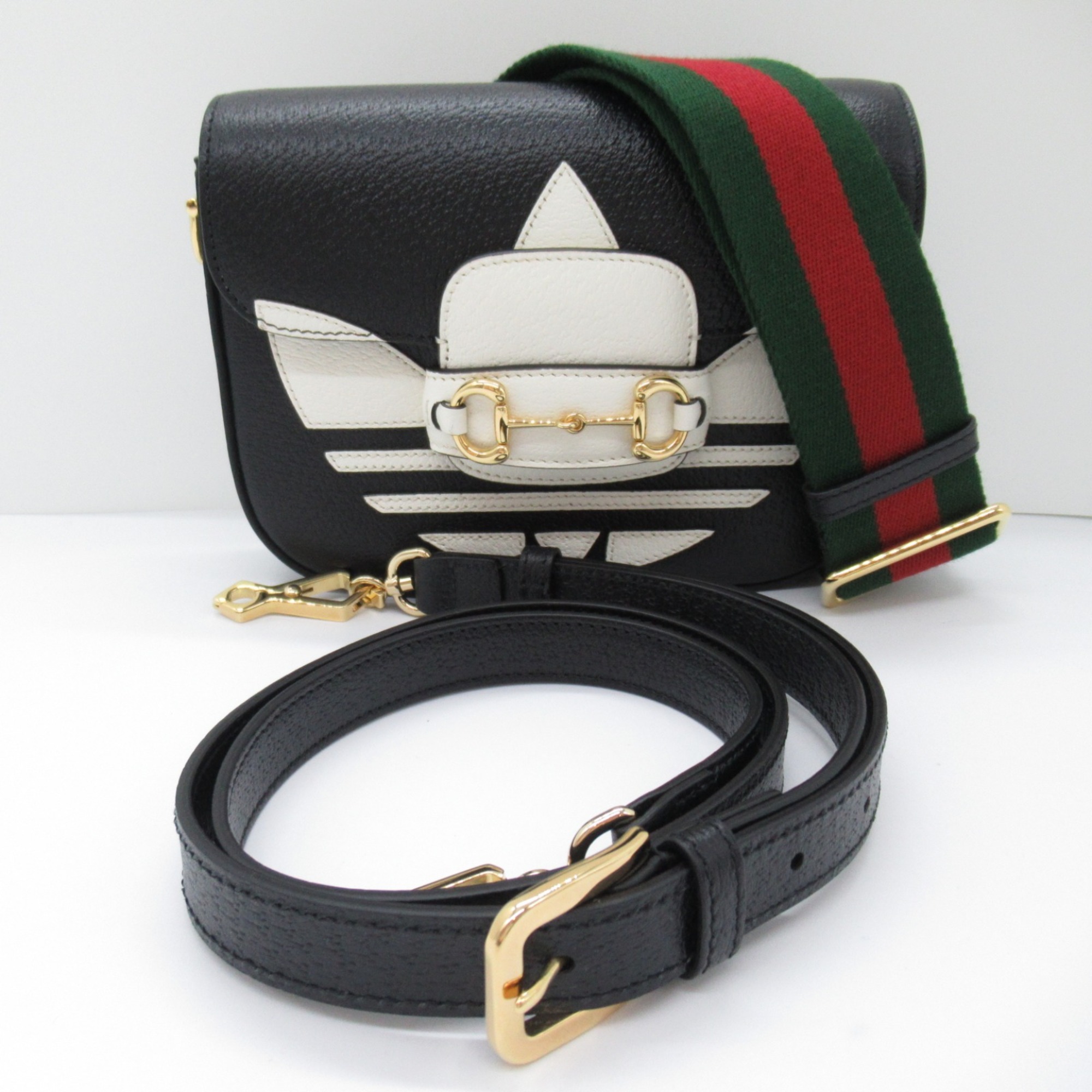 GUCCI x adidas Shoulder Bag Black White leather 658574