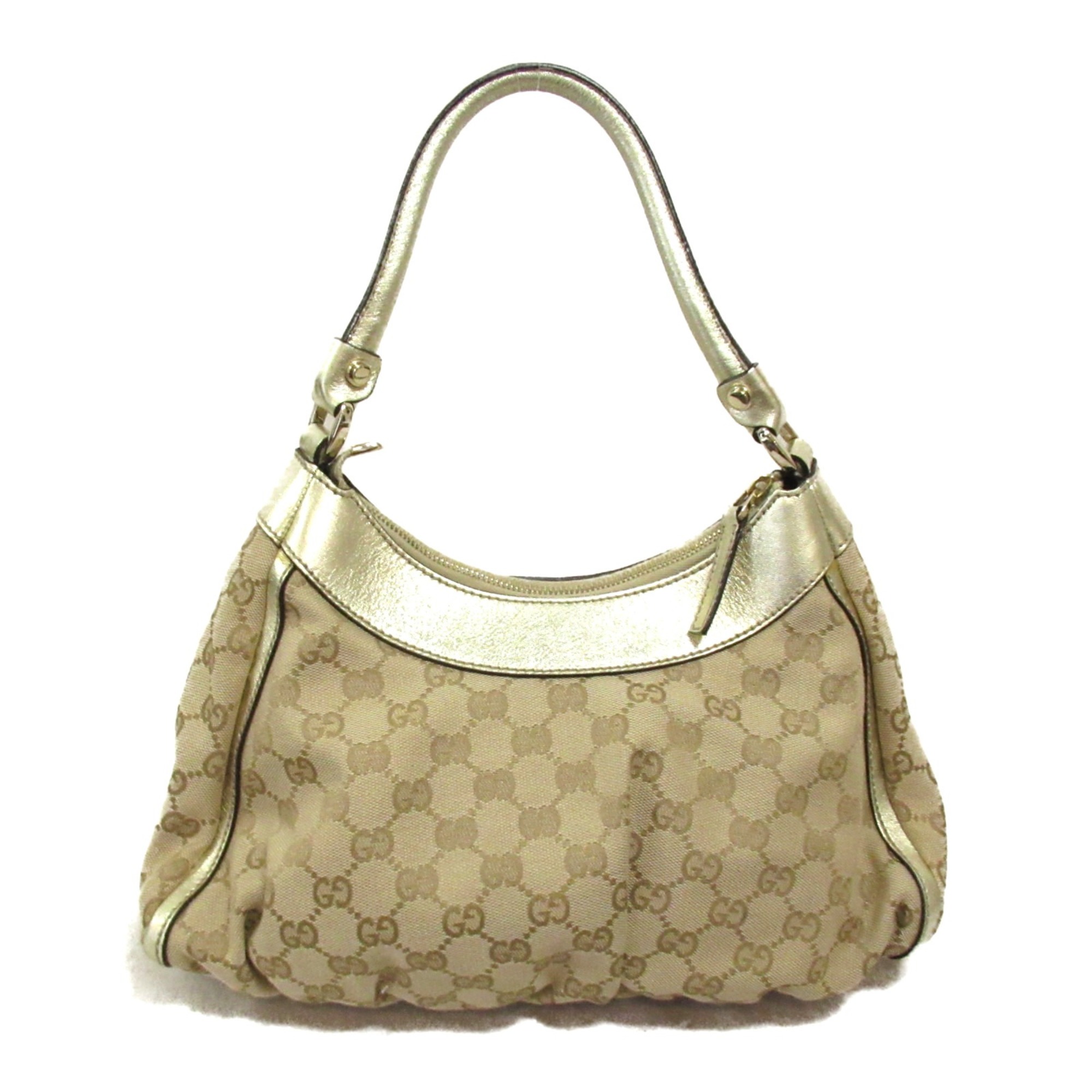 GUCCI One Shoulder Bag Beige Gold leather canvas 190525