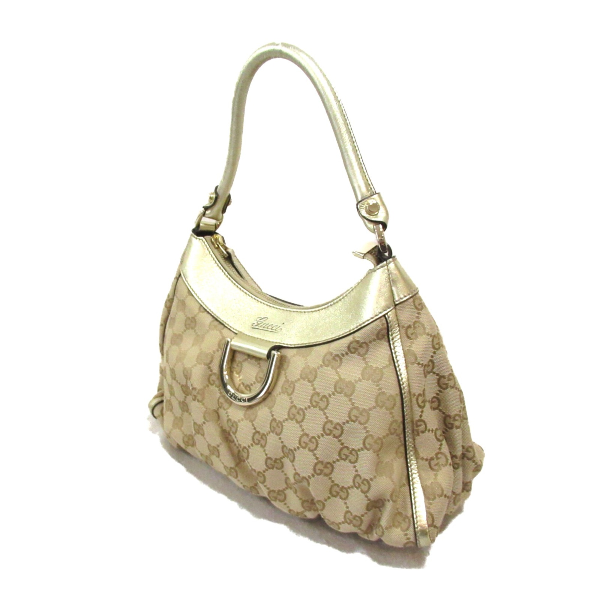 GUCCI One Shoulder Bag Beige Gold leather canvas 190525