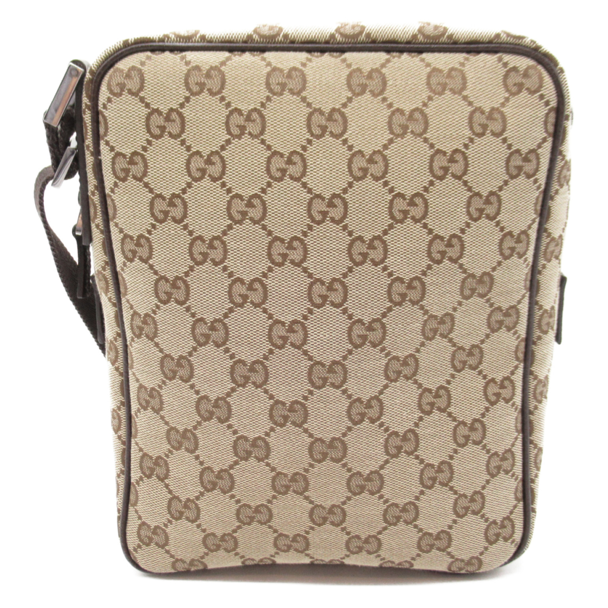 GUCCI Shoulder Bag Beige Dark brown canvas leather 122759